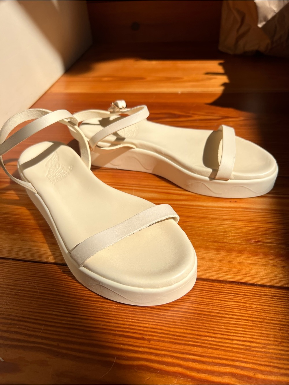Ancient Greek Sandals Cream Ankle-Strap Platform Sandals size 40 Like new!